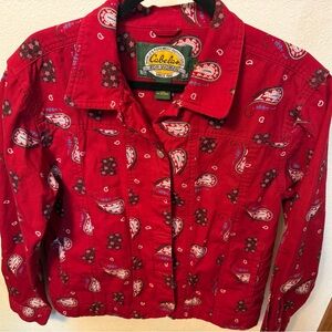 VTG Cabela's Women's Western Paisley Bandana Trucker Blazer Jacket Canvas Size S
